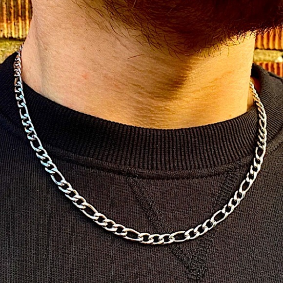 STAINLESS STEEL FIGARO CHAIN LINK NECKLACE - Picture 15 of 16